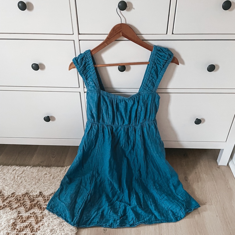 Cap-Sleeve Chambray Cutout Bow-Detailed Mini Swing Dress for Women EXTRA LARGE